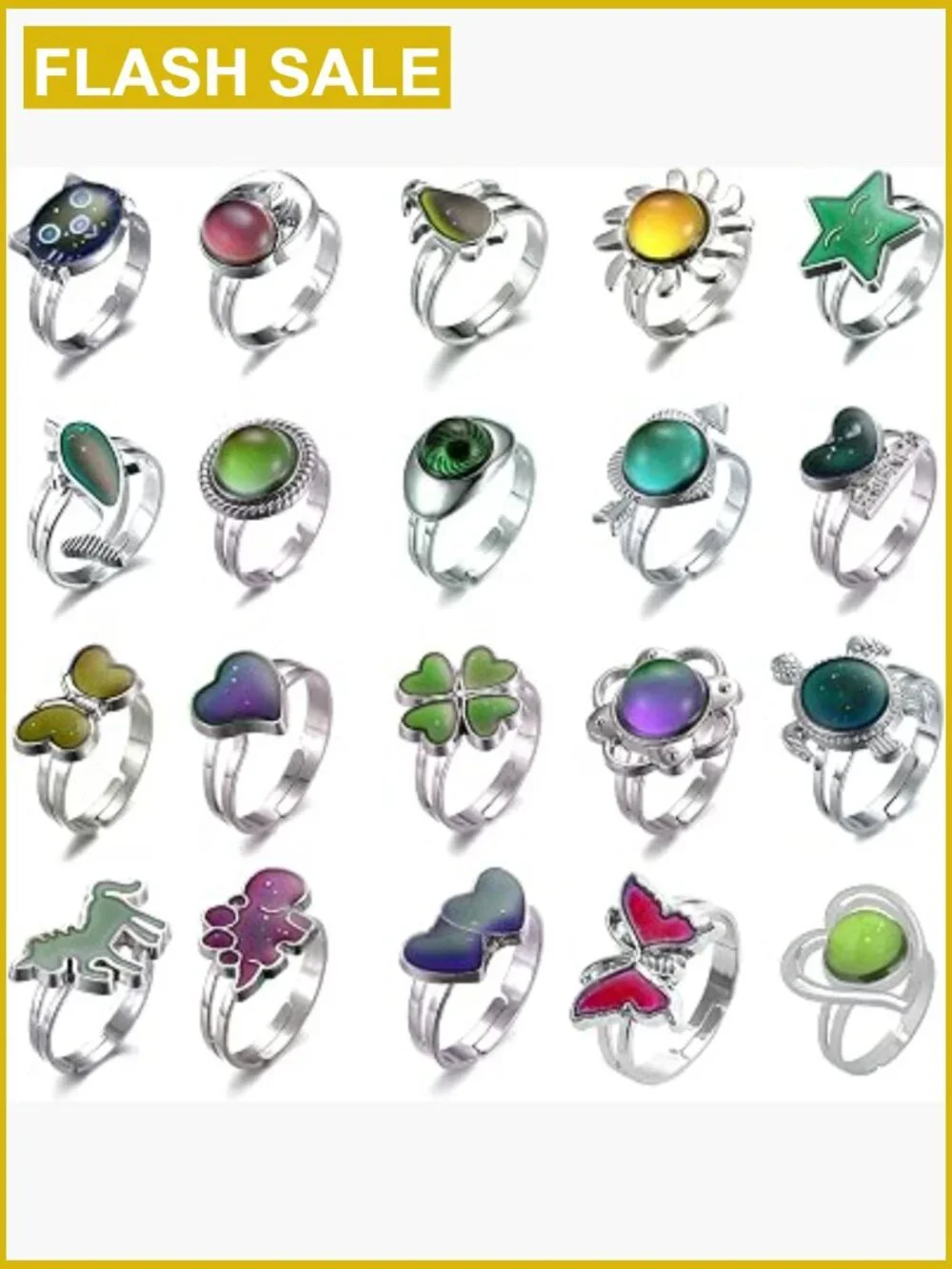 10 Mixed Mood Rings Adjustable Stainless Steel Jewelry